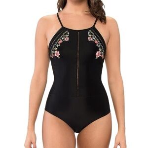 Body Glove Black One Piece Bathing Suit W/Multi Colored Floral Print NWOT